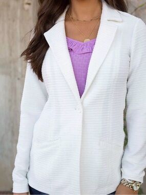 Kensie White Textured Single-Button Blazer or Jacket Size L
